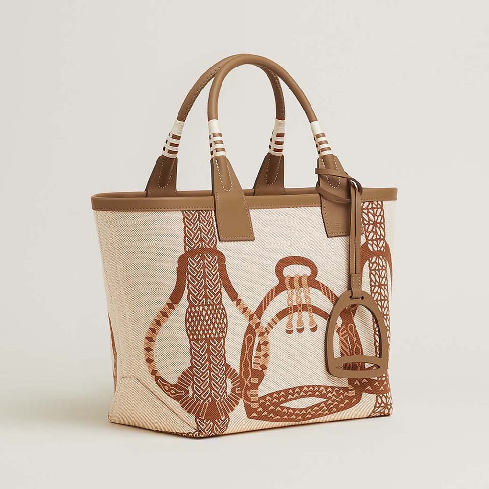 Front view of Hermes Unisex Steeple 25 Ecru Tote Bag-Brown