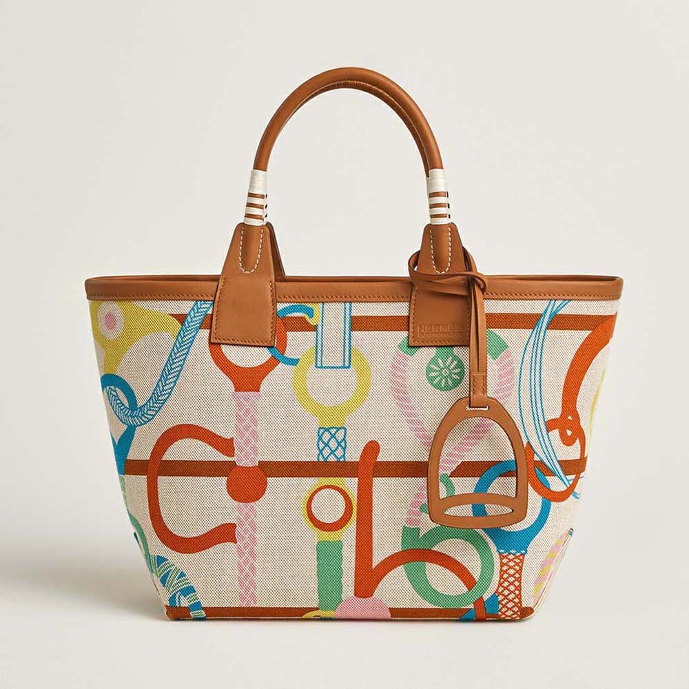 Hermes Unisex Steeple 25 Ecru Tote Bag-Green