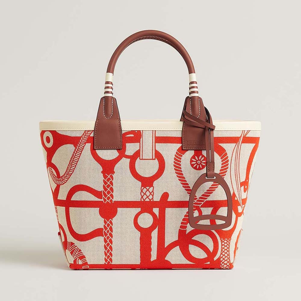 Hermes Unisex Steeple 25 Ecru Tote Bag-Orange