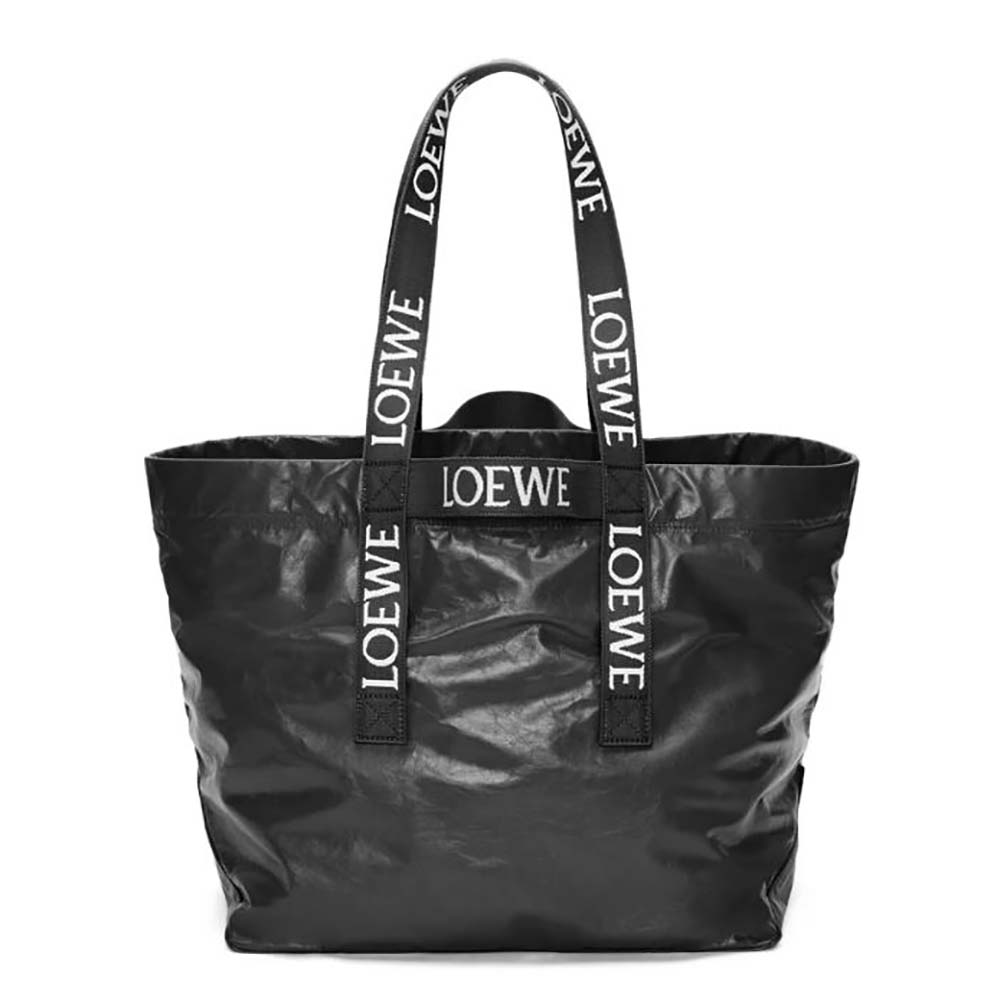 Front view of Loewe Unisex Fold Shopper in black paper calfskin