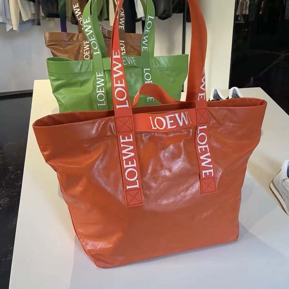 Loewe Unisex Fold Shopper in Paper Calfskin-Orange - image 4