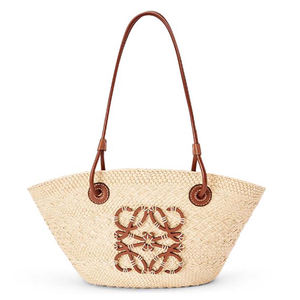 Front view of Loewe Women Small Anagram Basket Bag in natural Iraca palm