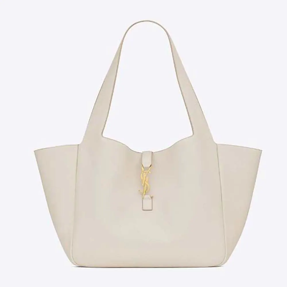 Front view of Saint Laurent YSL Women Le 5 à 7 Bea in grained white leather