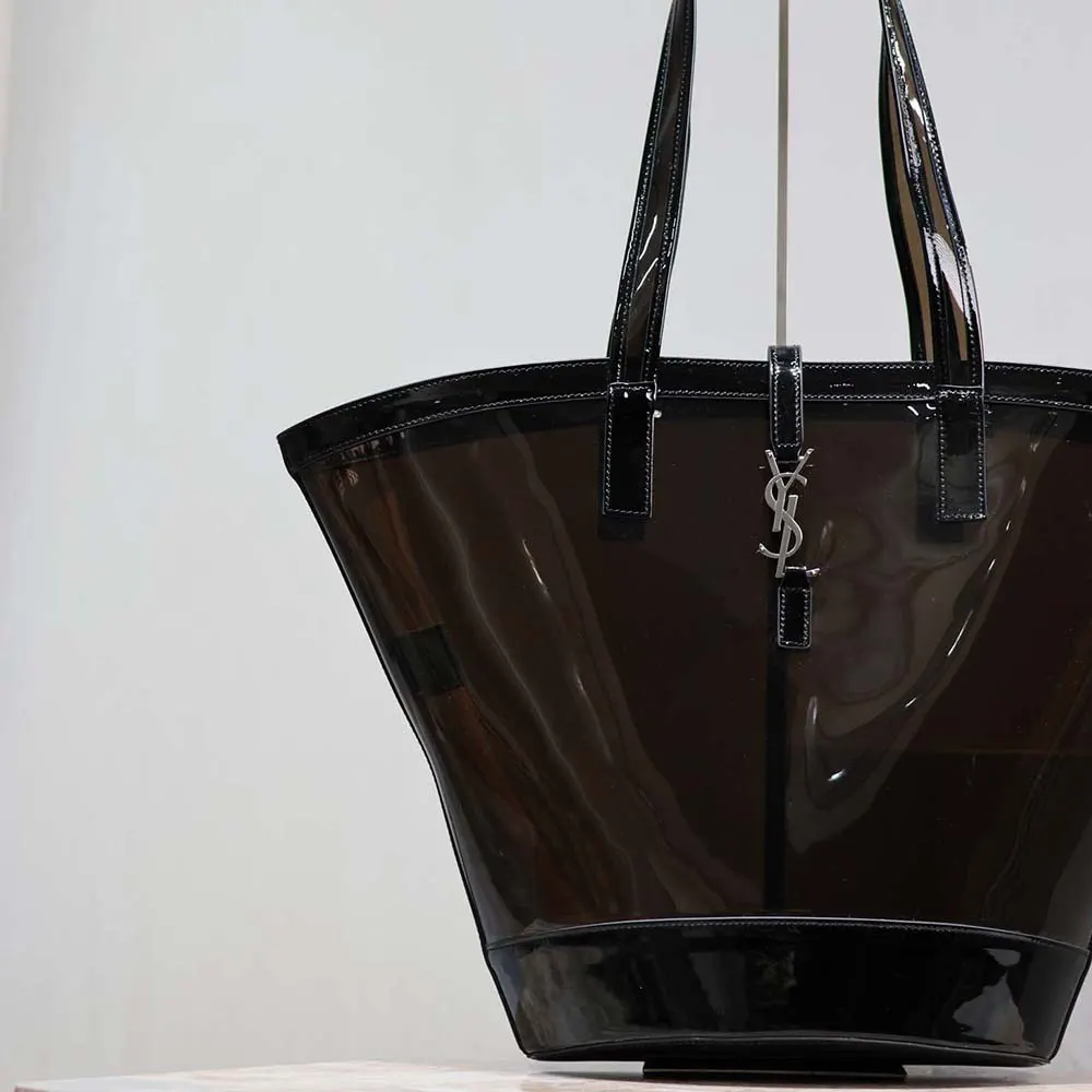 Saint Laurent YSL Women Panier Medium in Vinyl and Shiny Leather-Black - image 5
