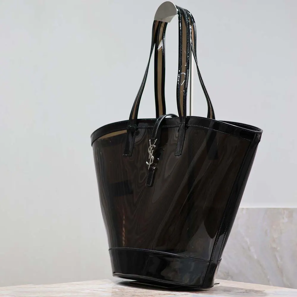 Saint Laurent YSL Women Panier Medium in Vinyl and Shiny Leather-Black - image 4
