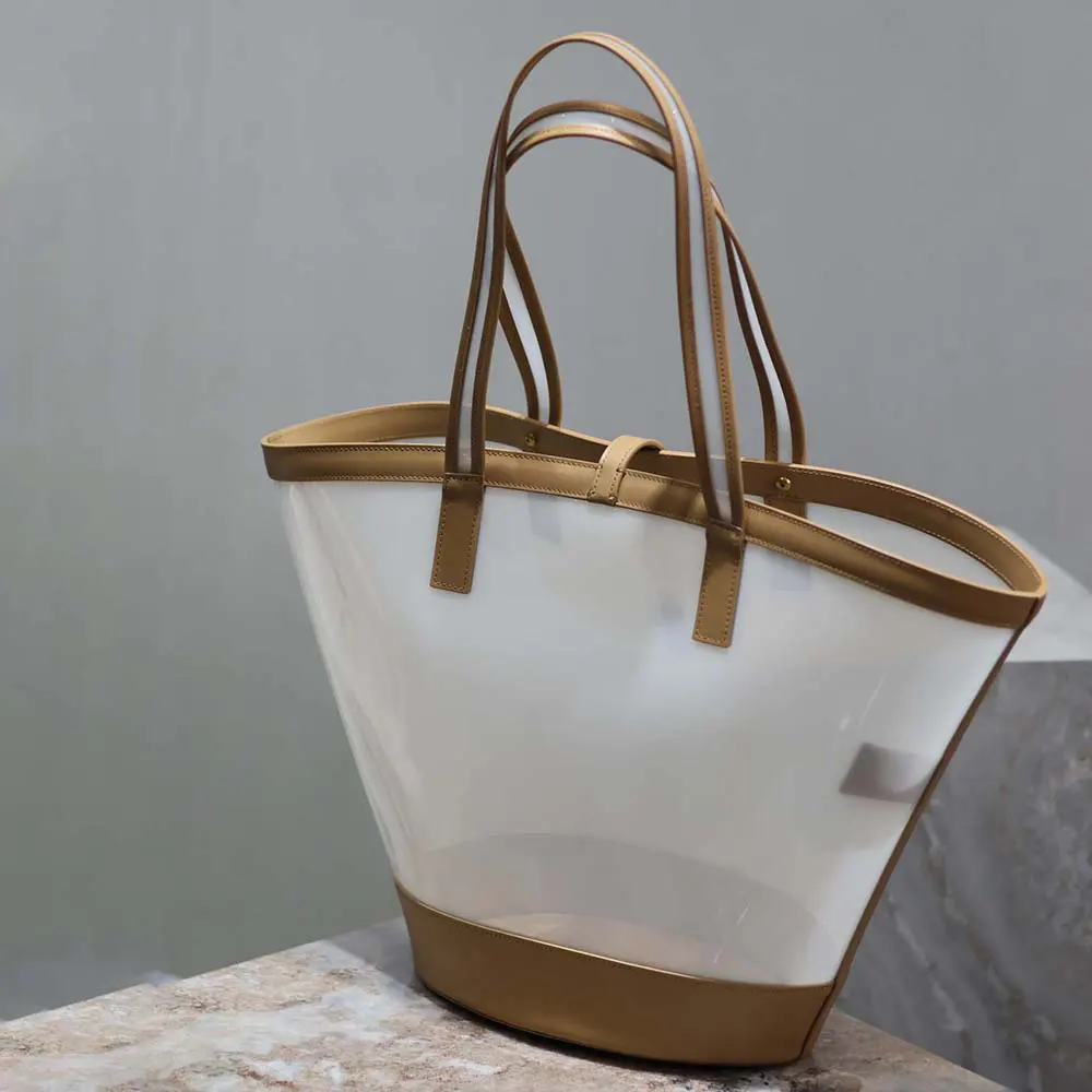 Saint Laurent YSL Women Panier Medium in Vinyl and Vegetable-tanned Leather-Beige - image 4