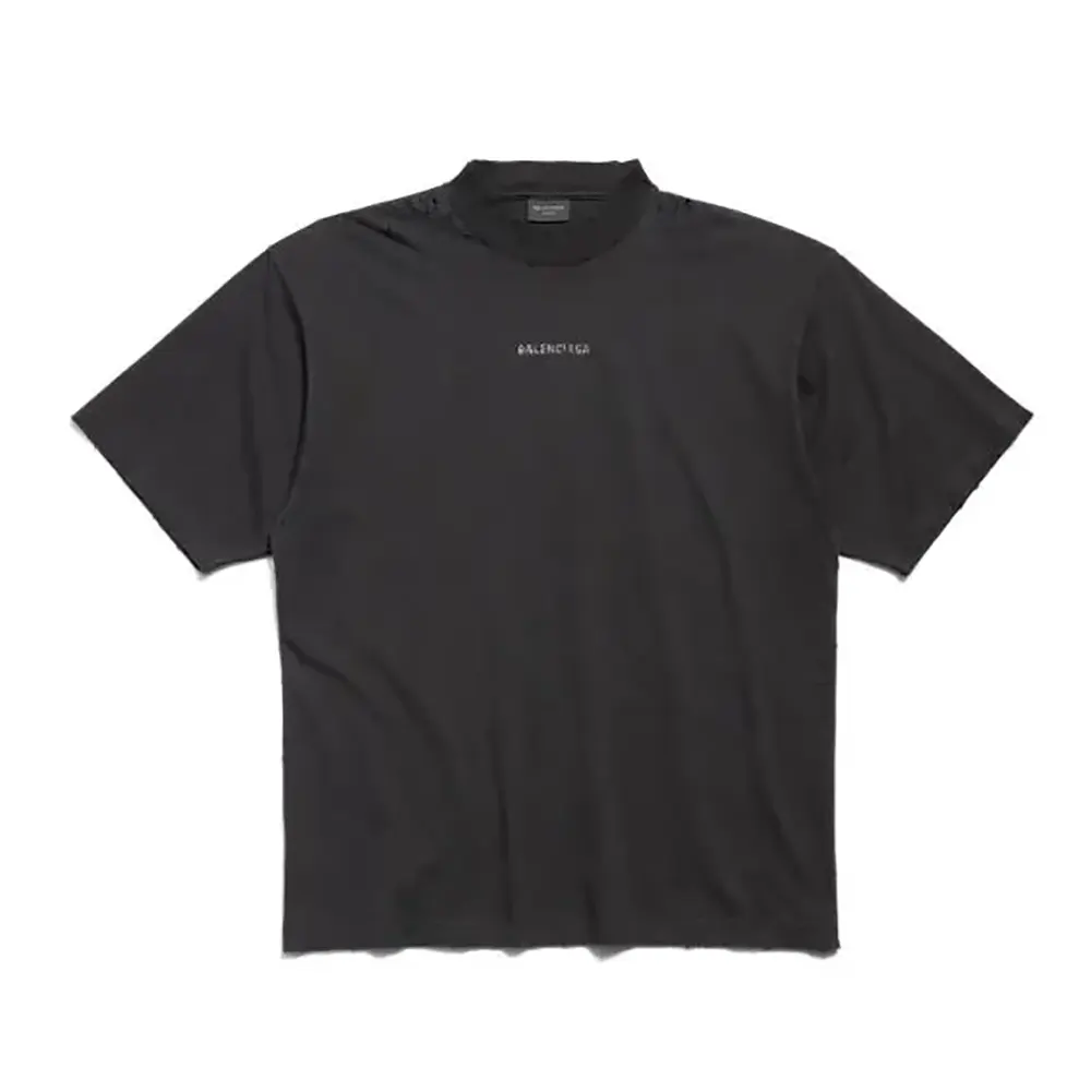 Front view of Balenciaga Women Back T-Shirt Medium Fit in Black Vintage Jersey