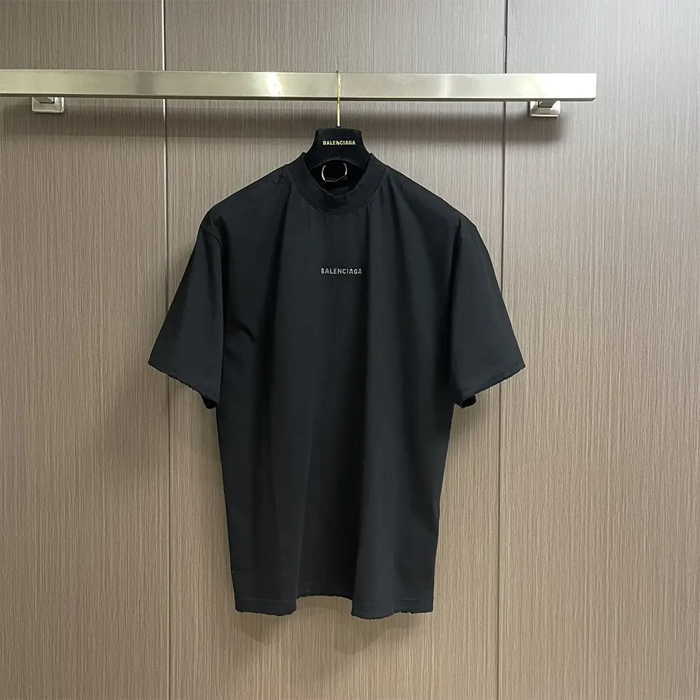 Close-up of Balenciaga logo detail on back of Black Vintage Jersey t-shirt