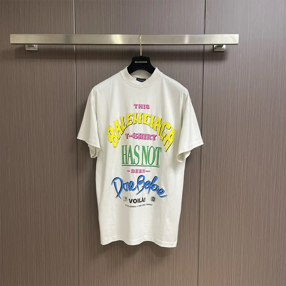 Close-up of vintage jersey fabric on Balenciaga oversized t-shirt