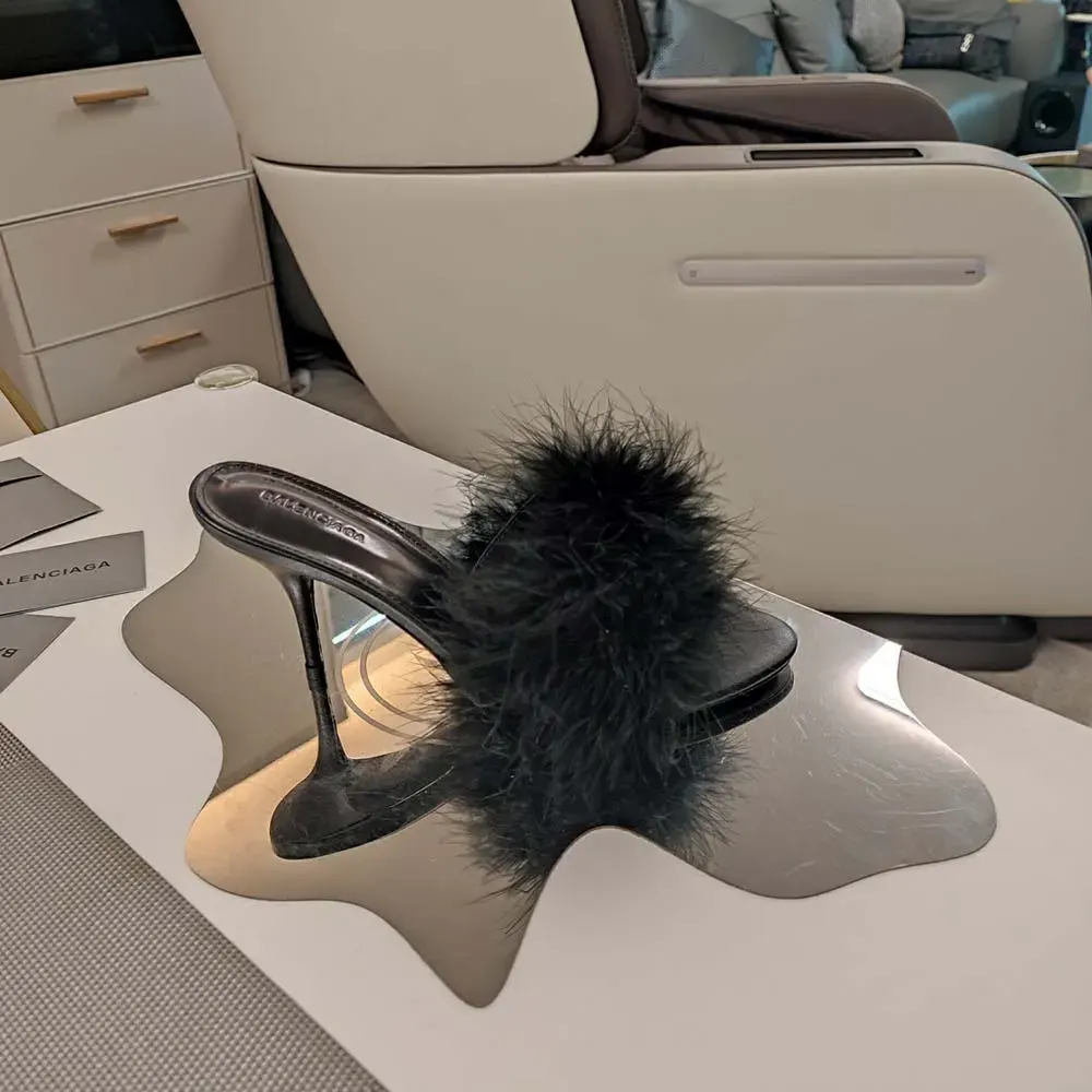 Balenciaga Women Boudoir 70mm Sandal in Black Feathers - image 9
