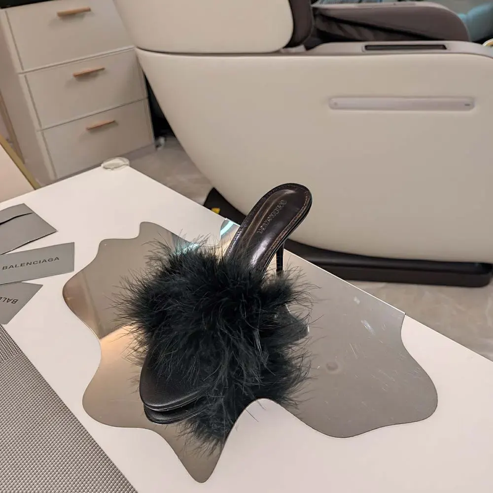 Balenciaga Women Boudoir 70mm Sandal in Black Feathers - image 8