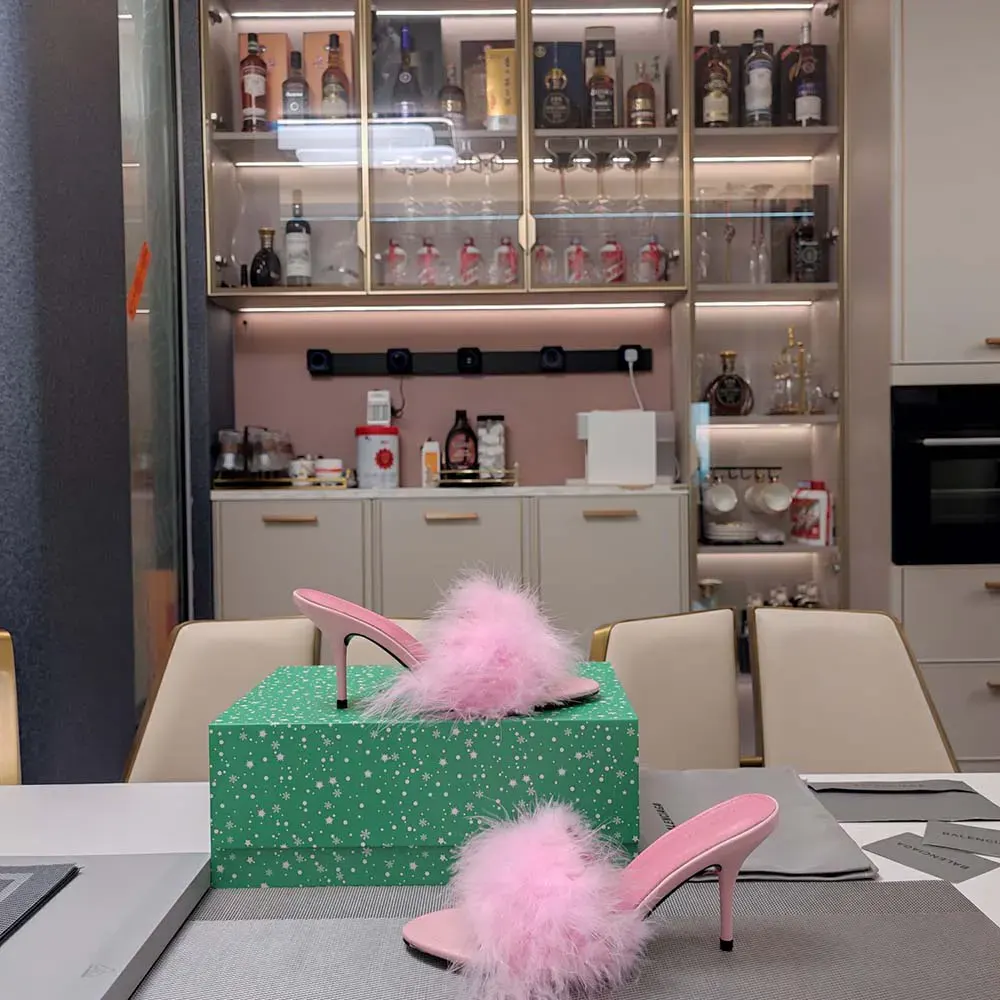 Balenciaga Women Boudoir 70mm Sandal in Pink Feathers - image 6