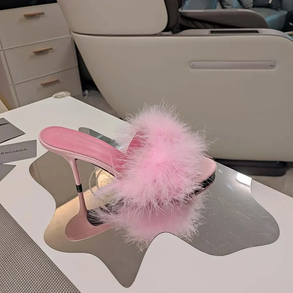 Balenciaga Women Boudoir 70mm Sandal in Pink Feathers - image 9