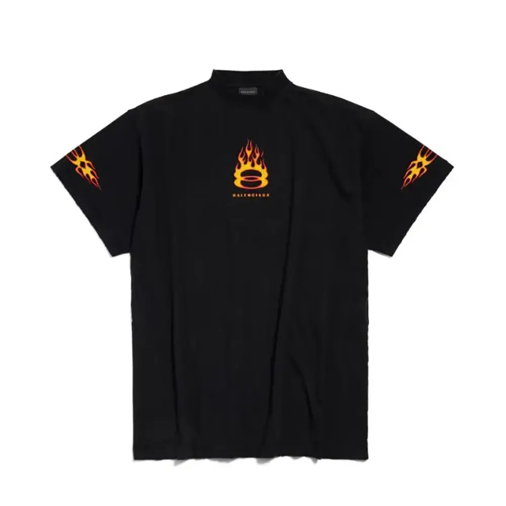 Front view of Balenciaga Women Burning Unity T-Shirt Oversized black vintage jersey