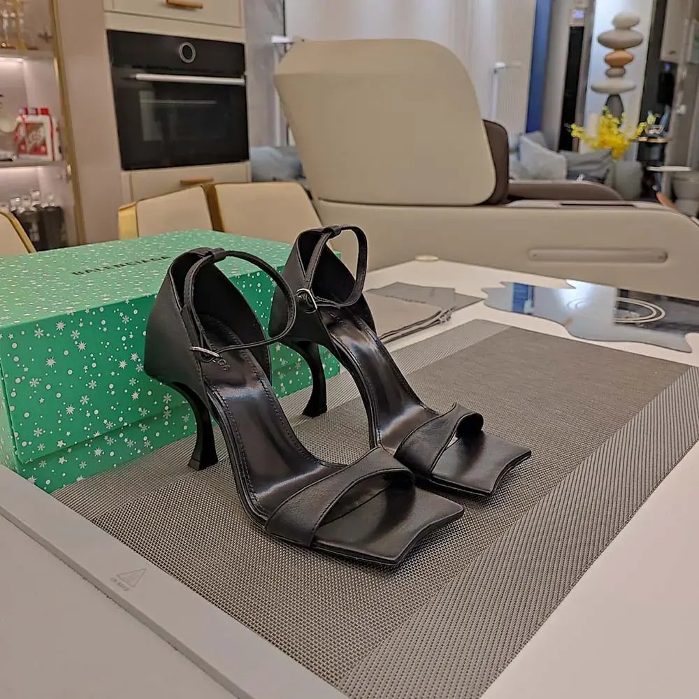 Top view showing buckle and leather finish of Balenciaga Women Hourglass 100mm Sandal