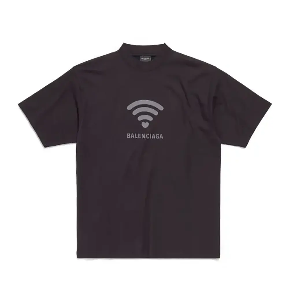 Front view of Balenciaga Men Lo_ve T-Shirt Medium Fit Black and Dark Grey Vintage Jersey