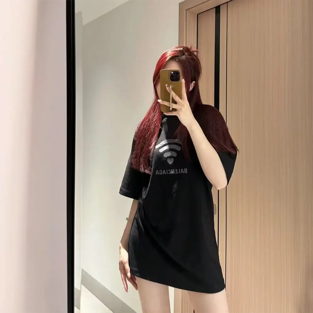 Balenciaga Women Lo_ve T-Shirt Medium Fit Black and Dark Grey Vintage Jersey - image 11
