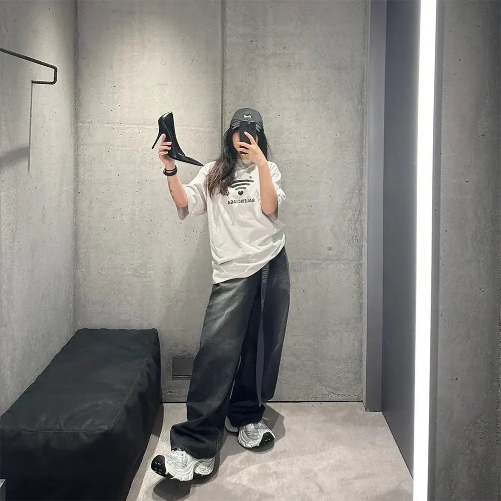 Balenciaga Women Lo_ve T-Shirt Medium Fit in off White and Black Vintage Jersey - image 11