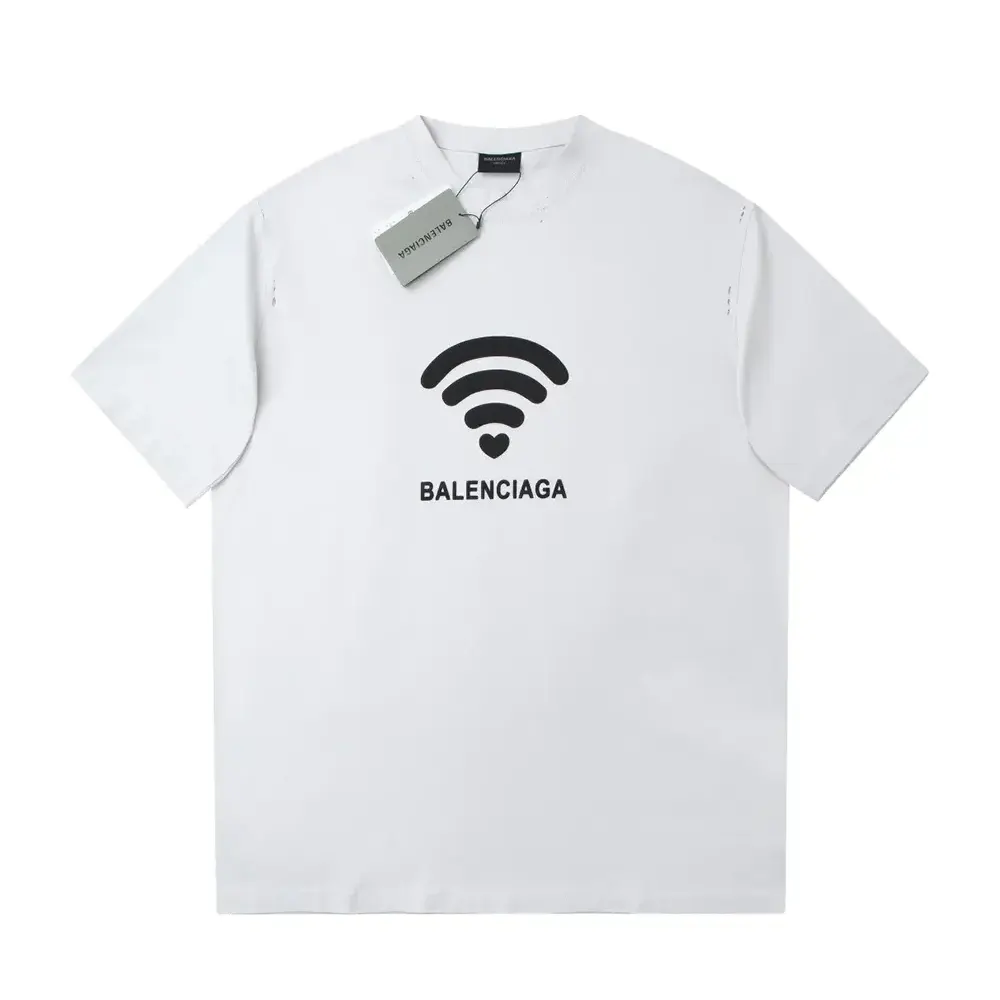 Close-up of black Lo_ve print on Balenciaga Men Lo_ve T-Shirt