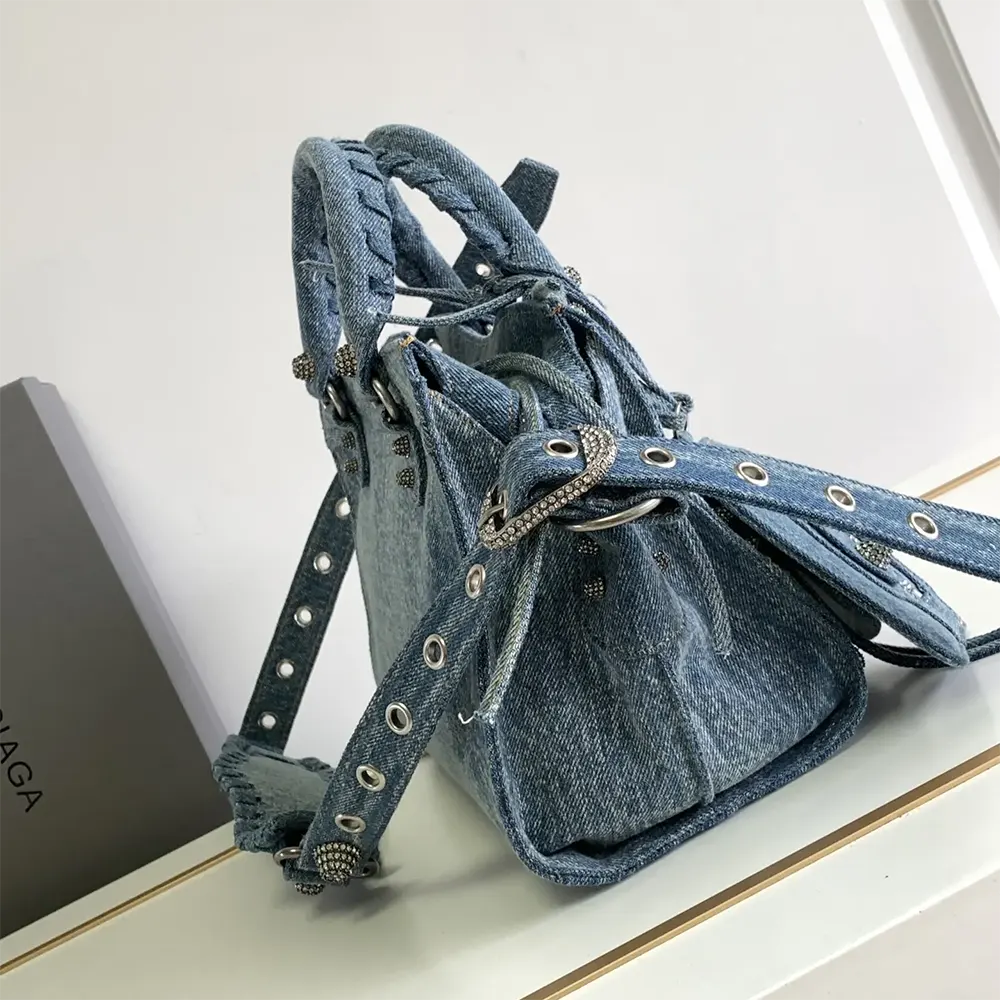 Balenciaga Women Neo Cagole City Handbag Denim with Rhinestones in Blue - image 4