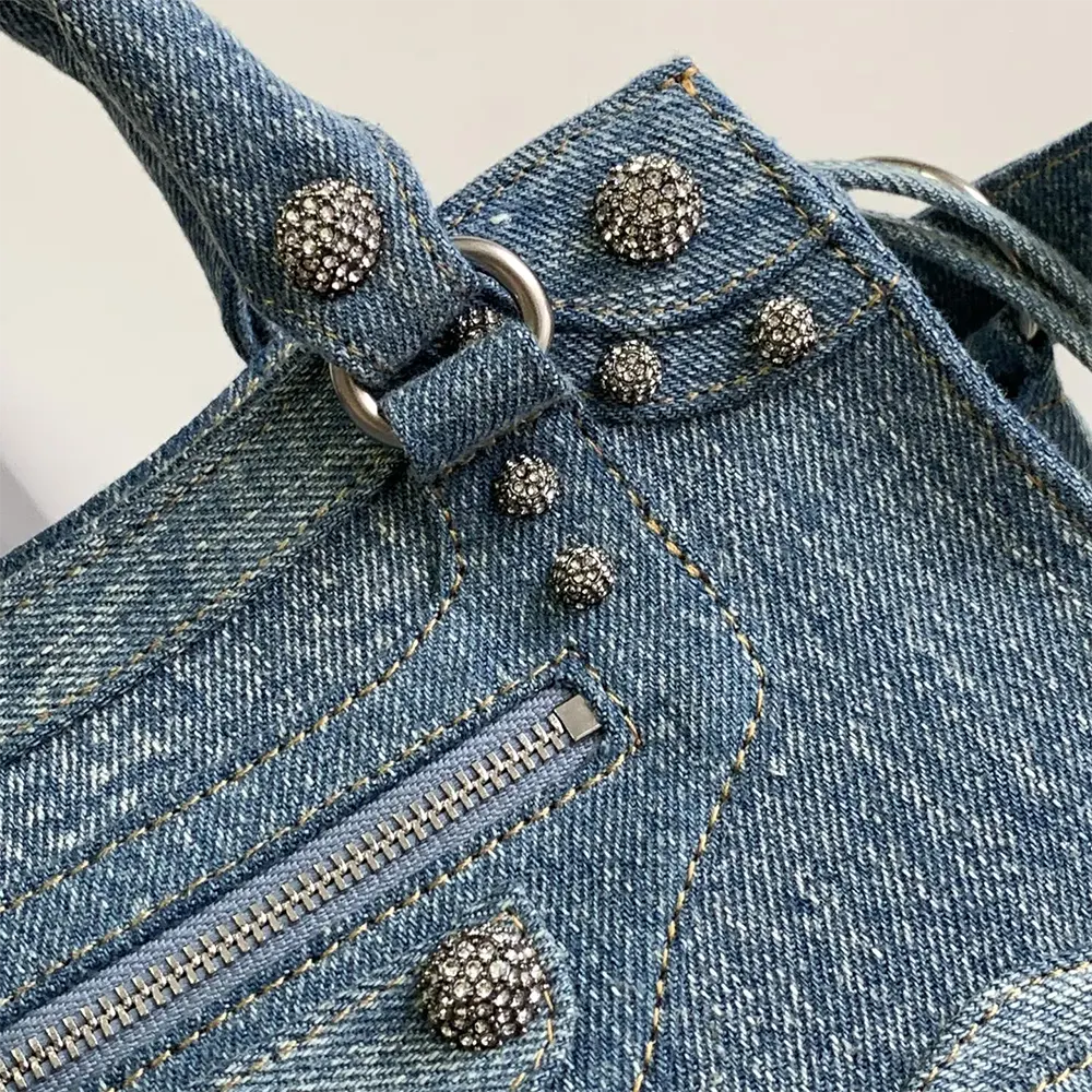 Balenciaga Women Neo Cagole City Handbag Denim with Rhinestones in Blue - image 7