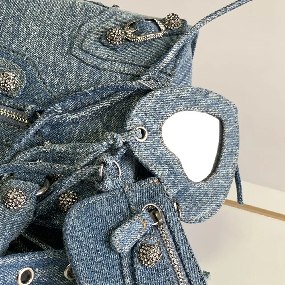 Balenciaga Women Neo Cagole City Handbag Denim with Rhinestones in Blue - image 6
