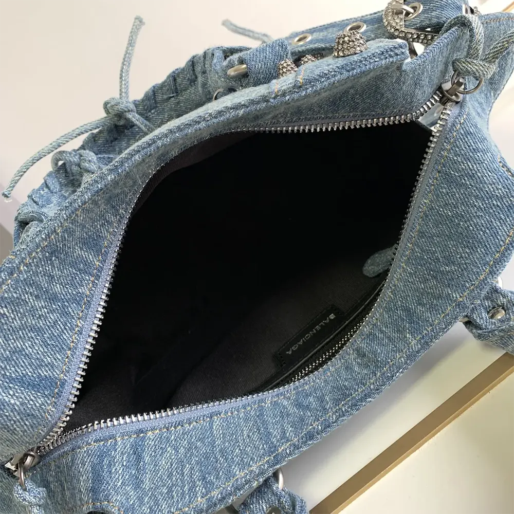 Balenciaga Women Neo Cagole City Handbag Denim with Rhinestones in Blue - image 9