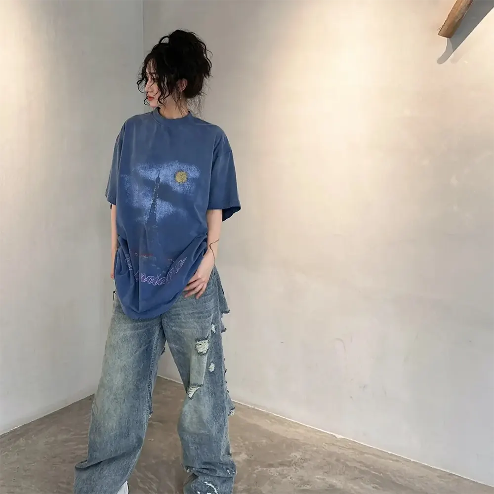 Balenciaga Women Paris Moon T-Shirt Oversized in Blue Vintage Jersey - image 11