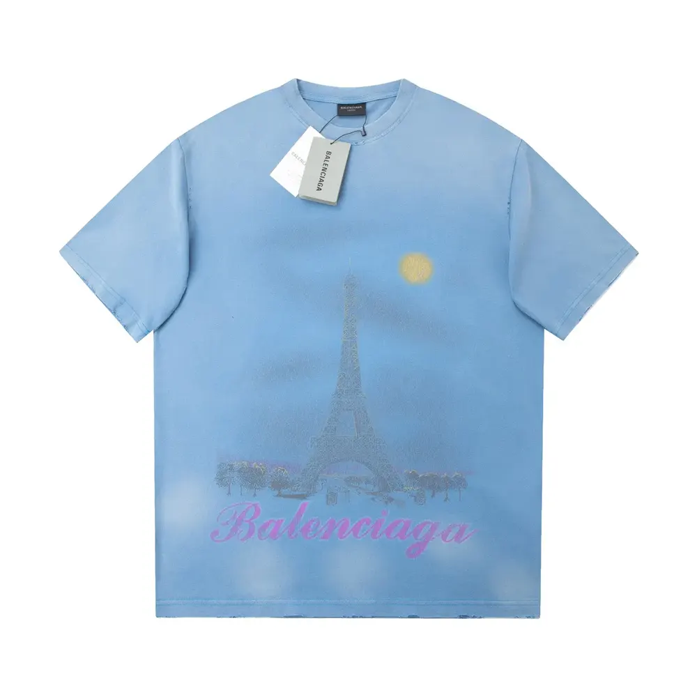 Close-up of Paris Moon graphic on Balenciaga Men oversized t-shirt