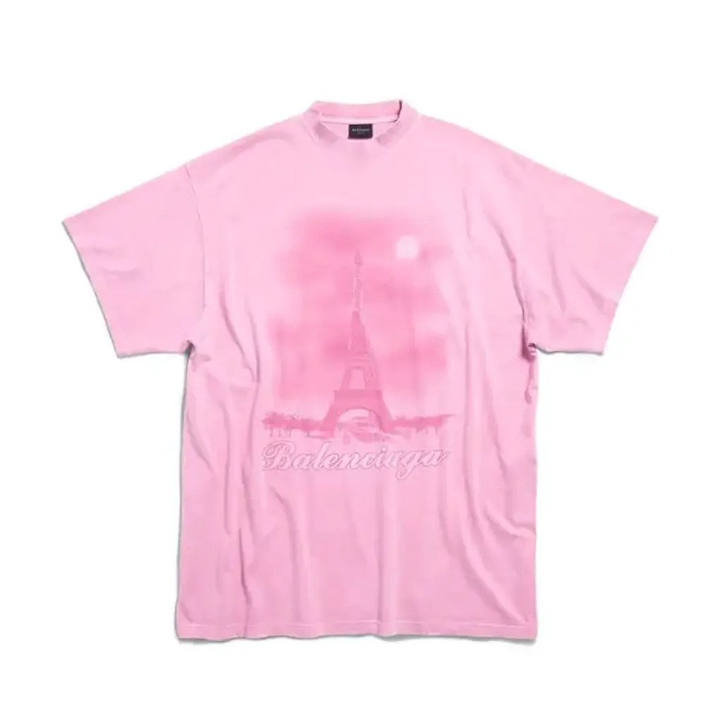 Front view of Balenciaga Men Paris Moon T-Shirt Oversized light pink