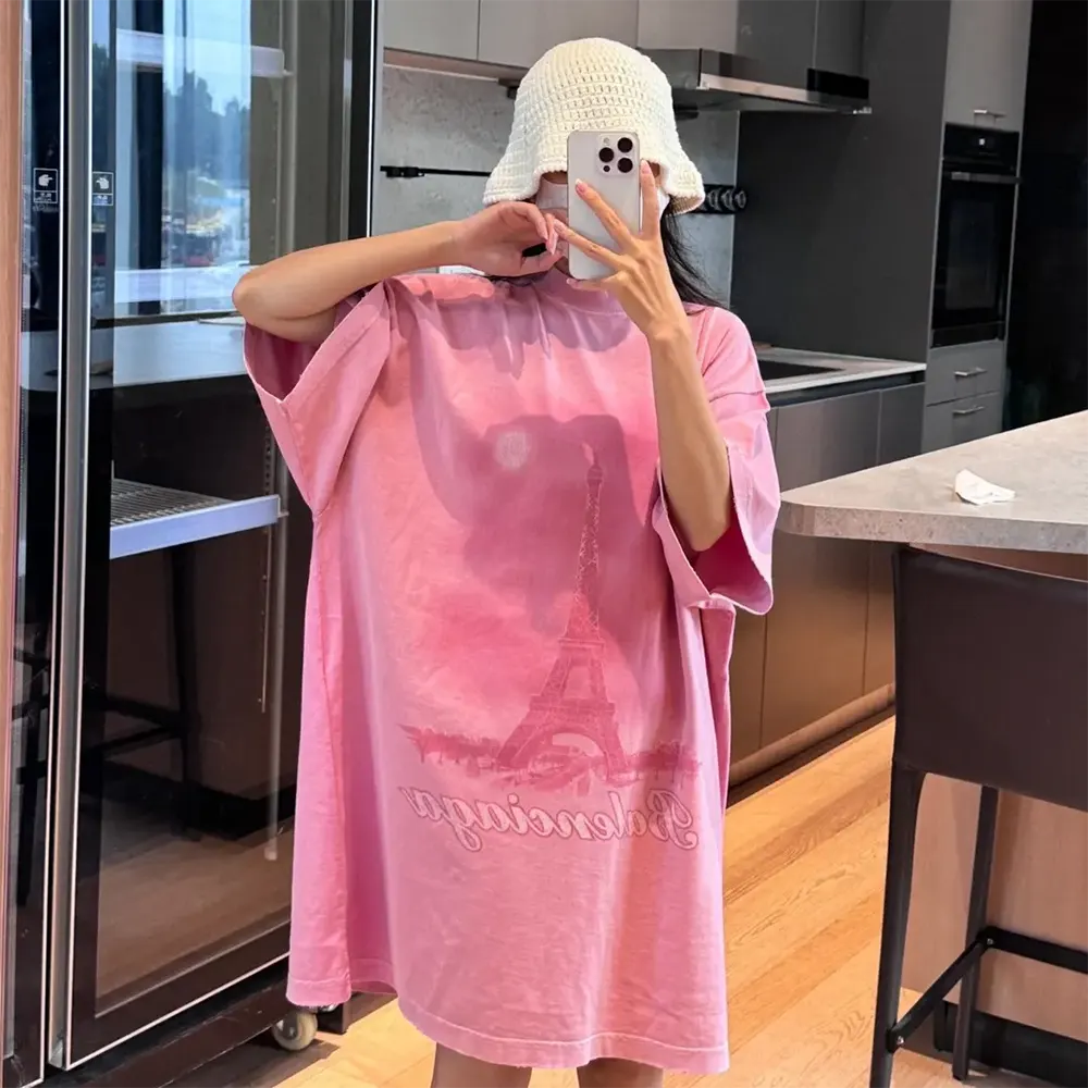 Balenciaga Women Paris Moon T-Shirt Oversized in Light Pink Vintage Jersey - image 11