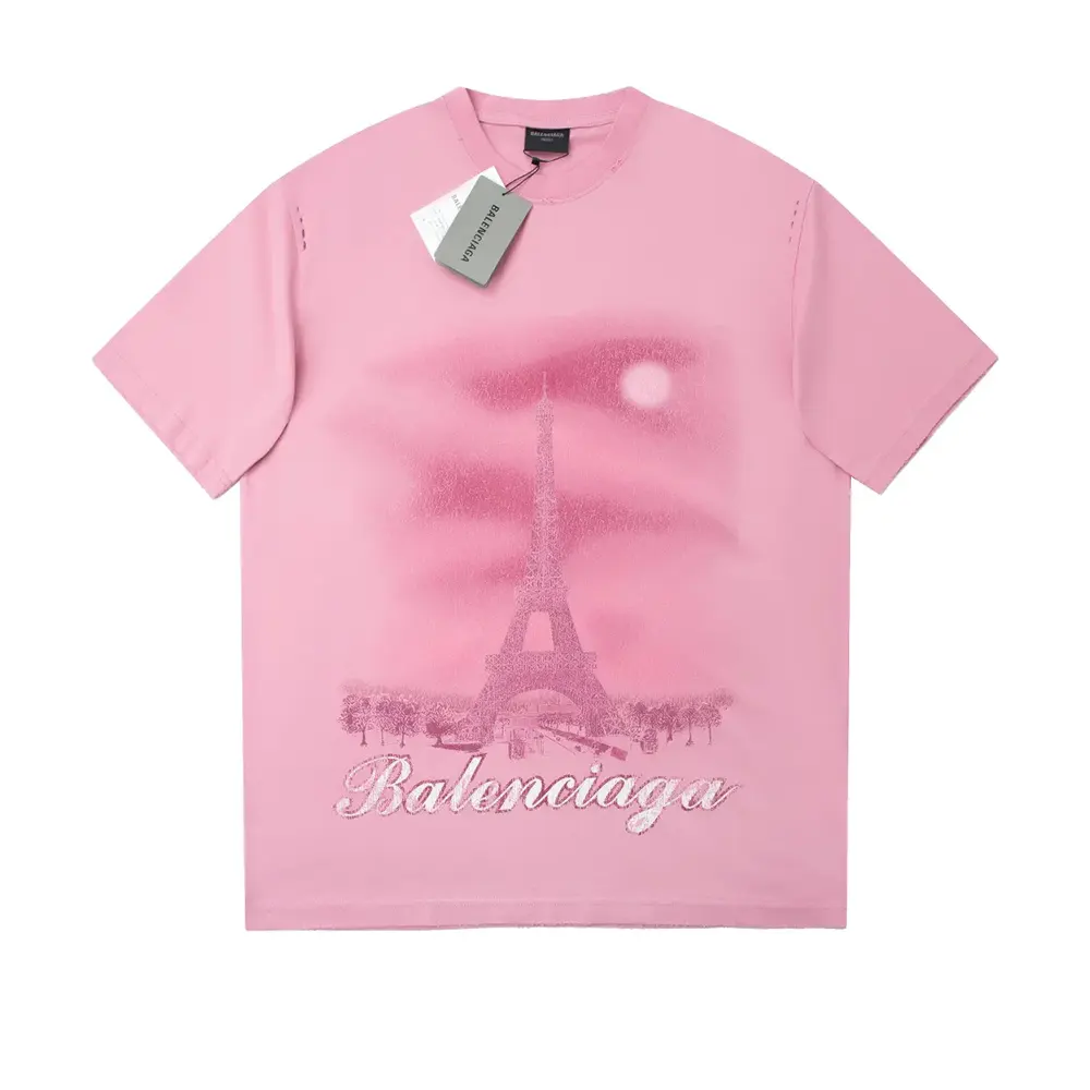 Close-up of vintage jersey fabric on Balenciaga Paris Moon T-Shirt