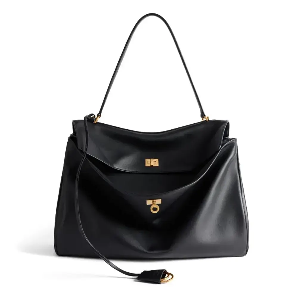Front view of Balenciaga Women Rodeo Large Handbag in Black