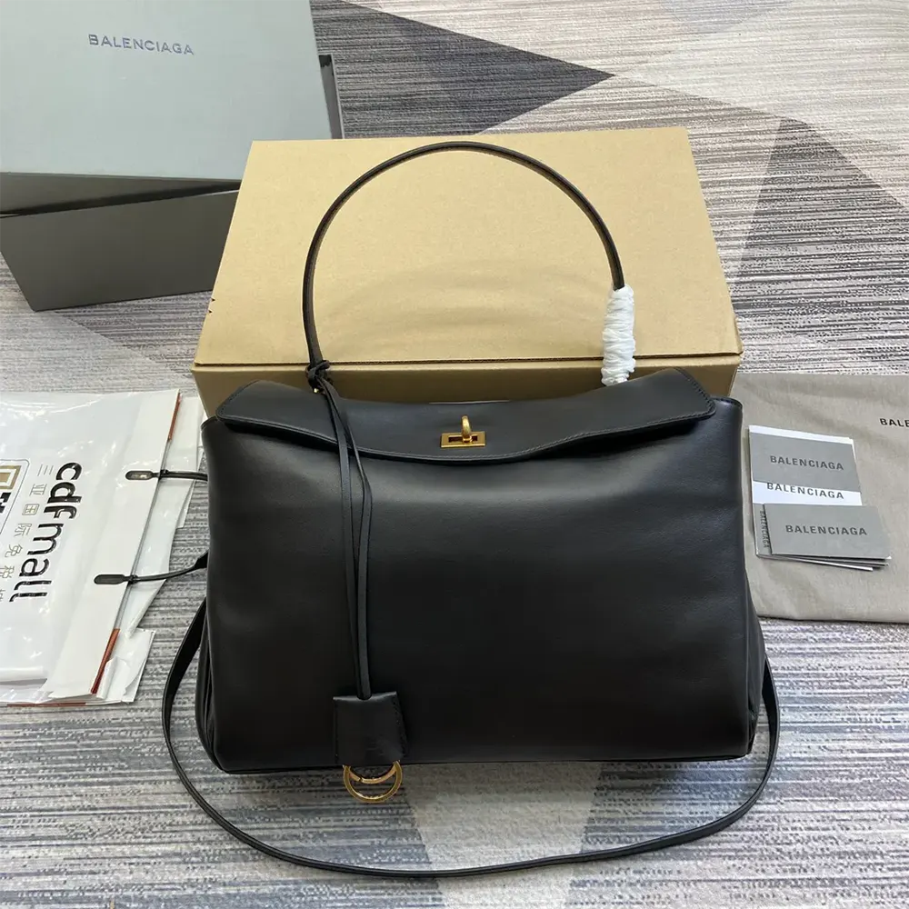Close-up of brushed silver hardware on Balenciaga Women Rodeo handbag
