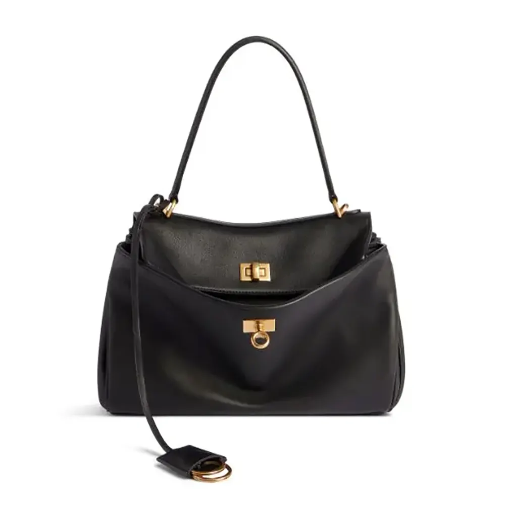 Front view of Balenciaga Women Rodeo Small Handbag in Black