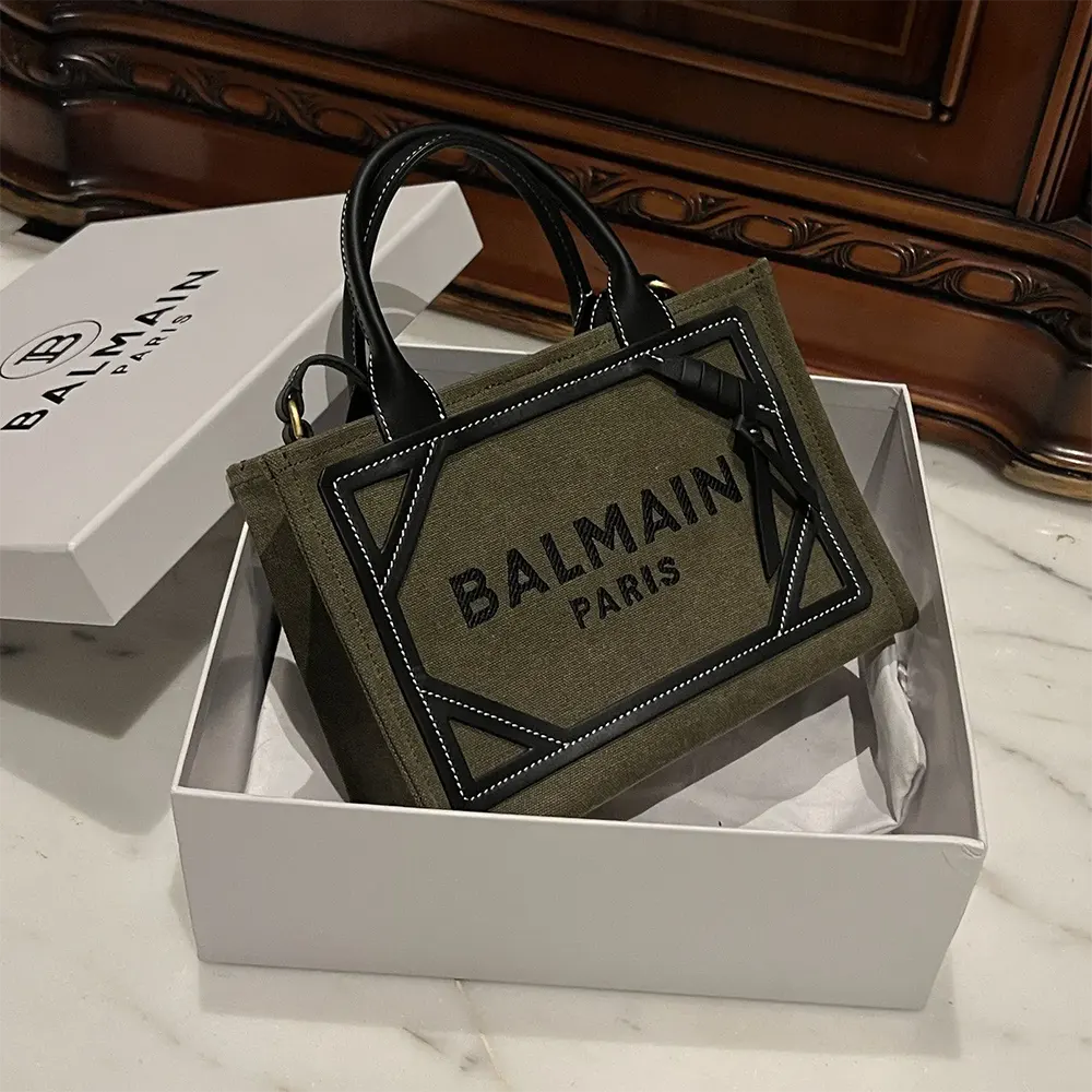 Balmain Women B-Army Small Canvas Shopping Bag with Leather Inserts - image 4
