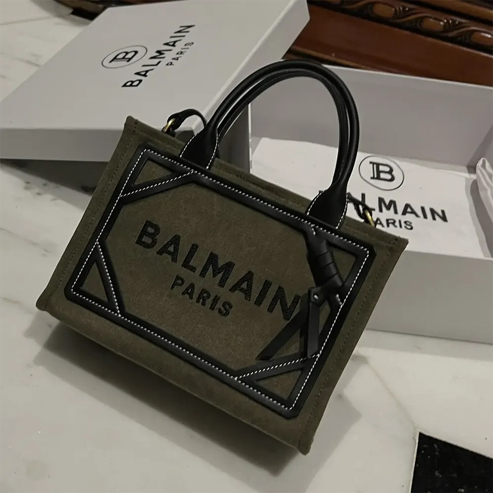 Balmain Women B-Army Small Canvas Shopping Bag with Leather Inserts - image 7