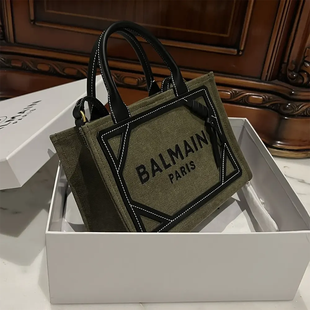 Balmain Women B-Army Small Canvas Shopping Bag with Leather Inserts - image 6