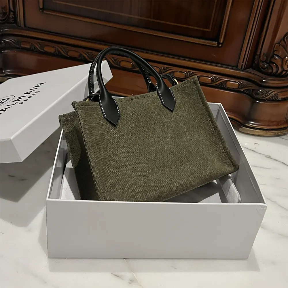 Balmain Women B-Army Small Canvas Shopping Bag with Leather Inserts - image 5