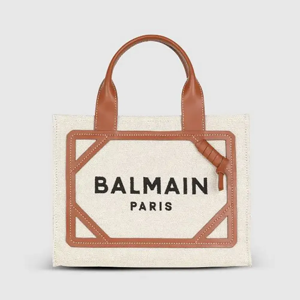 Front view of Balmain Women B-Army Small Canvas Shopping Bag with Leather Inserts