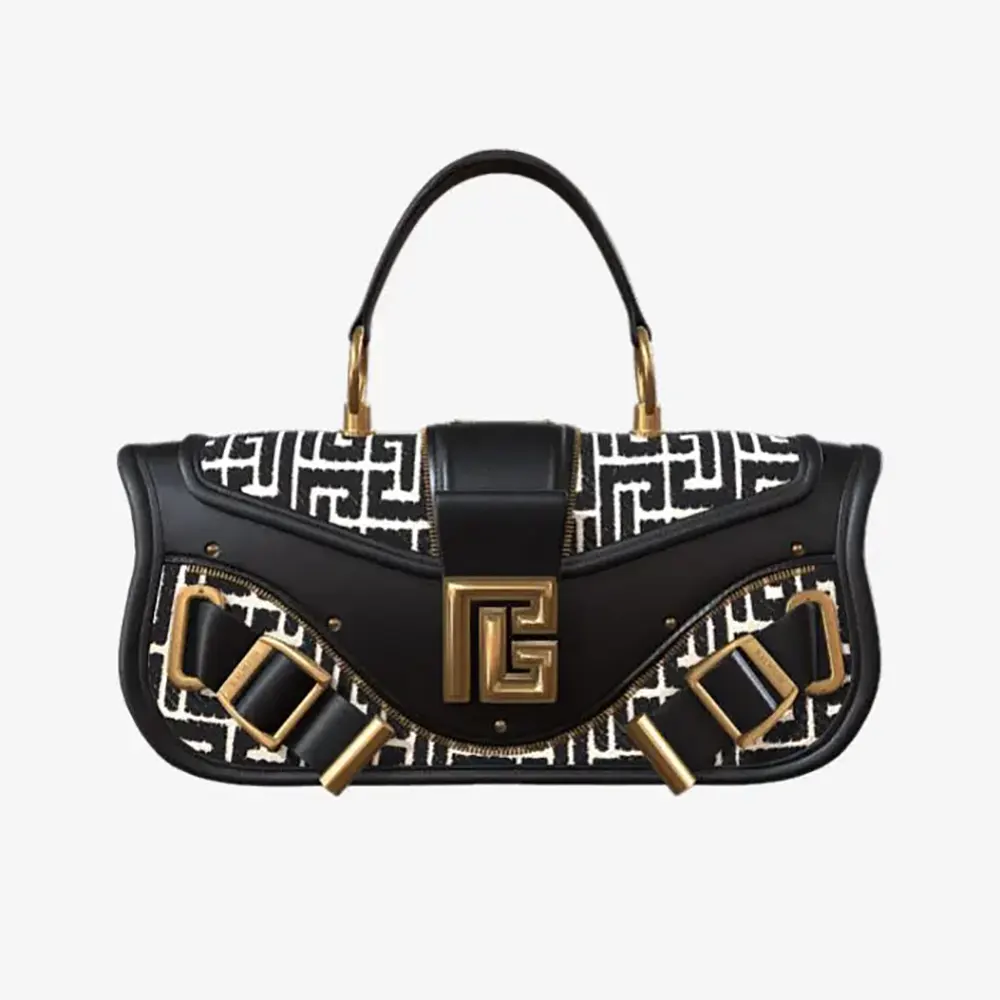Front view of Balmain Women Blaze Clutch Bag in black leather
