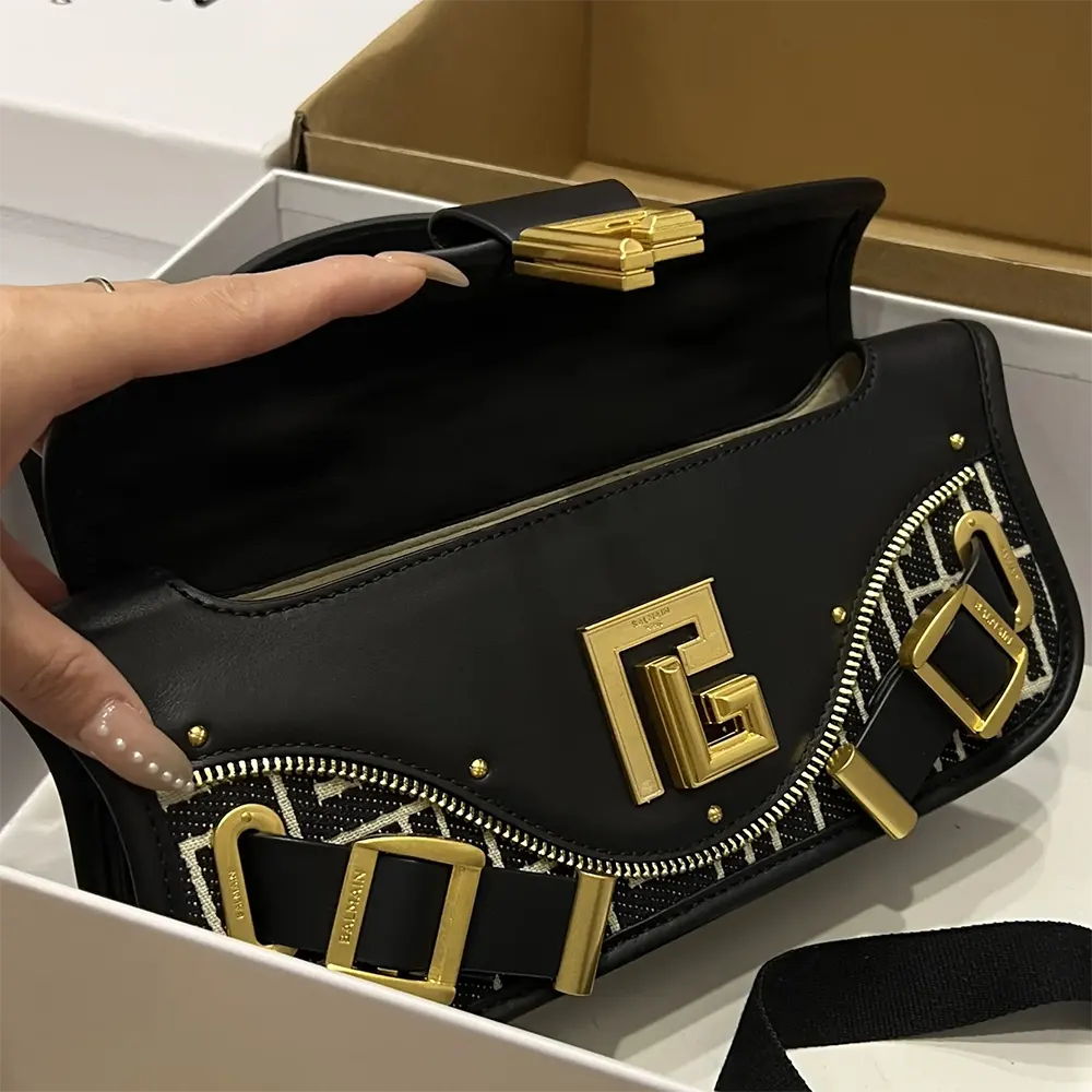 Balmain Women Blaze Clutch Bag in Leather with Balmain Jacquard Monogram - image 8