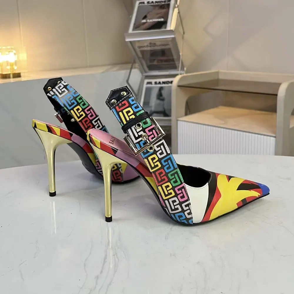 Balmain Women Heeled Ruby Slingbacks in Printed Satin - image 5