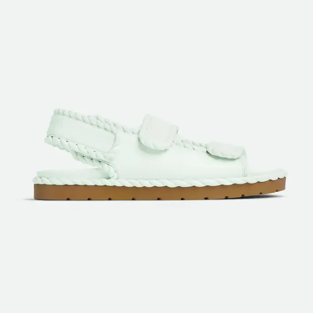 Side view of Bottega Veneta Women Jack Flat Sandal in lime leather