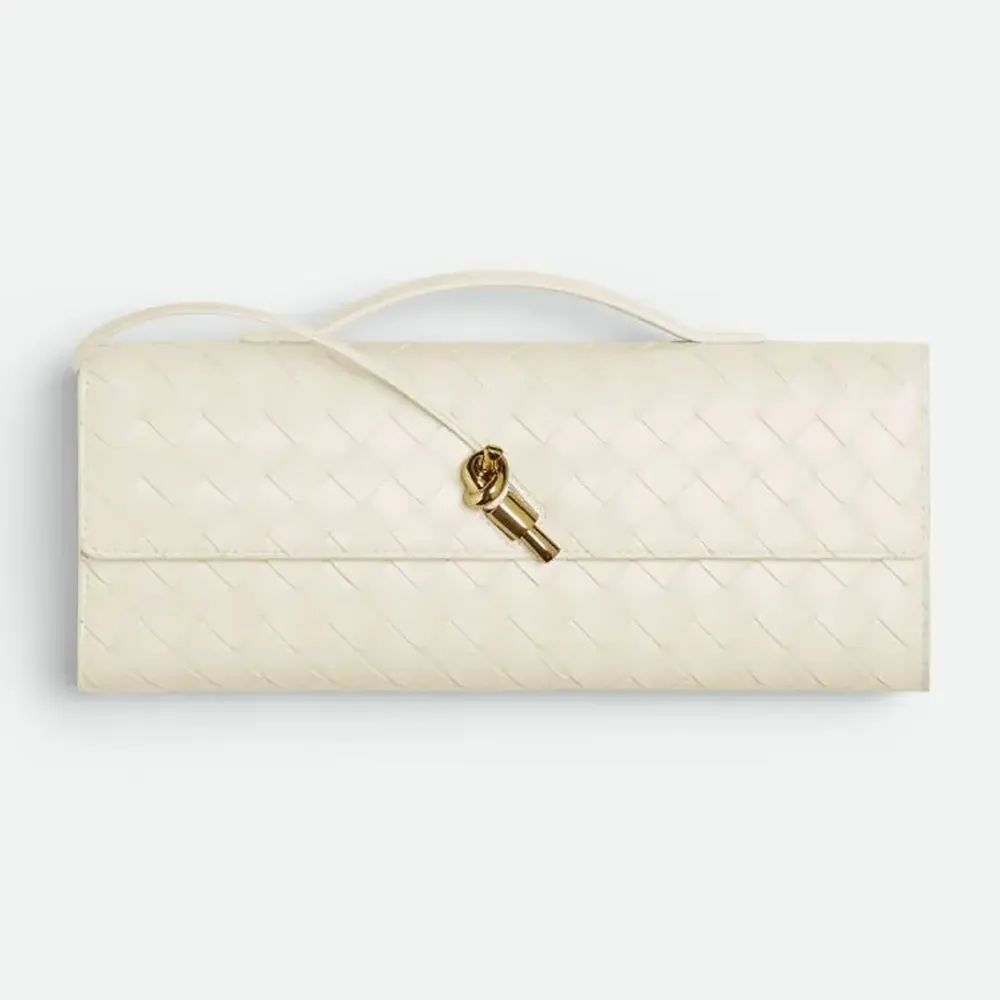 Front view of Bottega Veneta Women Long Clutch Andiamo With Handle-White