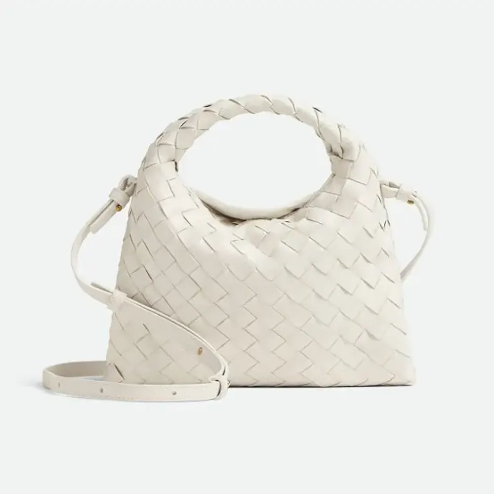 Front view of Bottega Veneta Women Mini Hop in Calf Leather-White