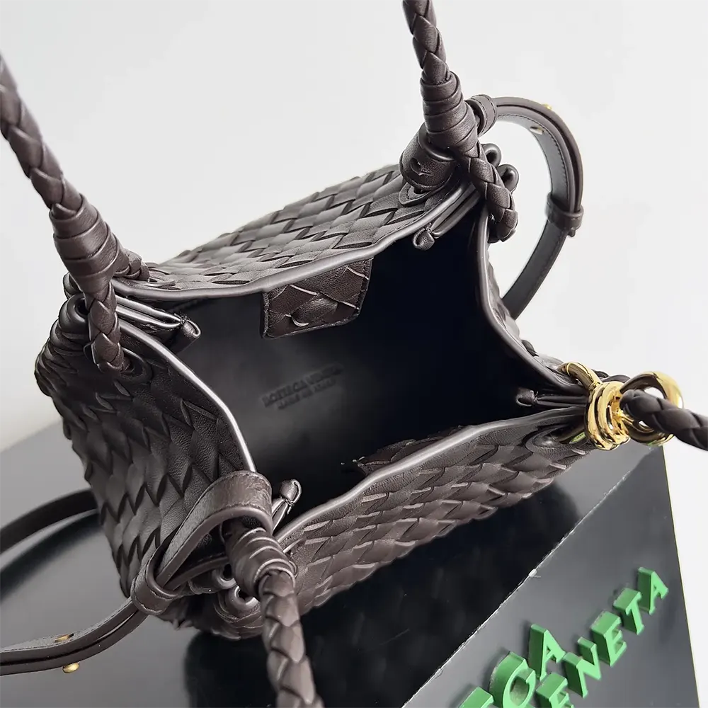 Side angle showing gold-tone hardware on Bottega Veneta Small Andiamo Parachute-Black