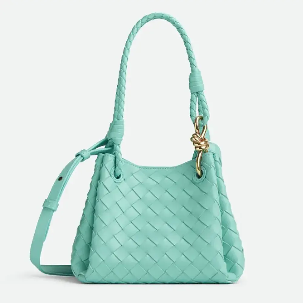 Front view of Bottega Veneta Women Small Andiamo Parachute- Green oasis bag