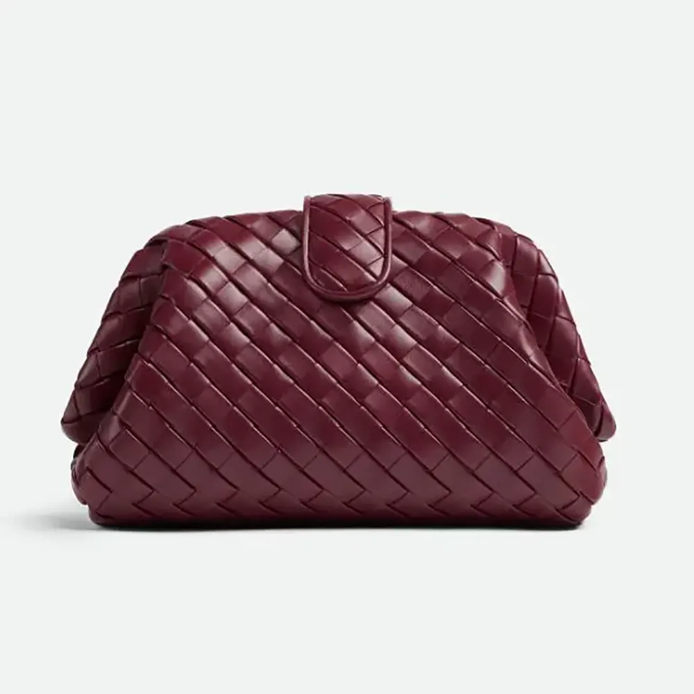 Front view of Bottega Veneta Women Teen Lauren 1980 With Chain-Barolo in maroon