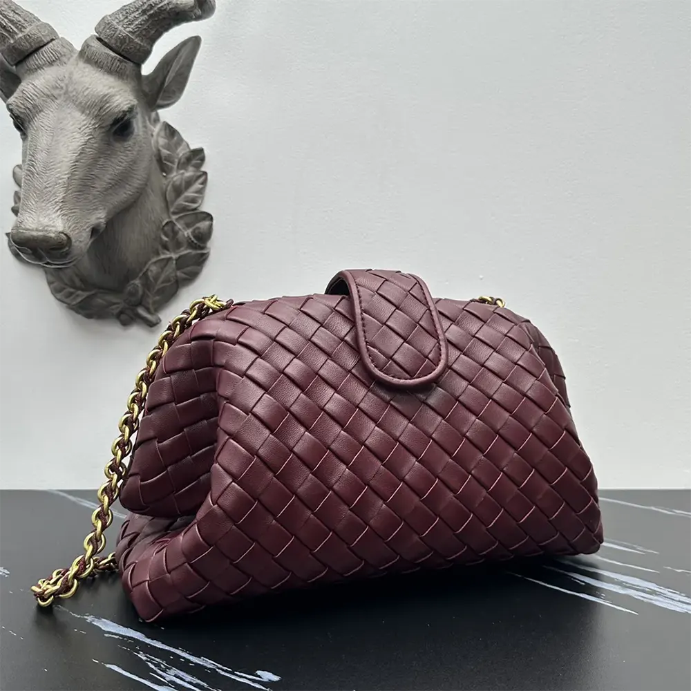 Side profile showing compact silhouette of Bottega Veneta Women Teen Lauren 1980 With Chain-Barolo